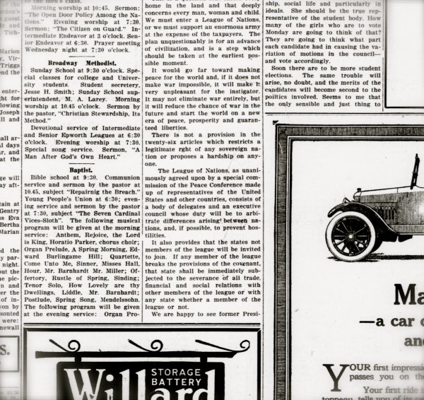 1919 Evening Missourian article