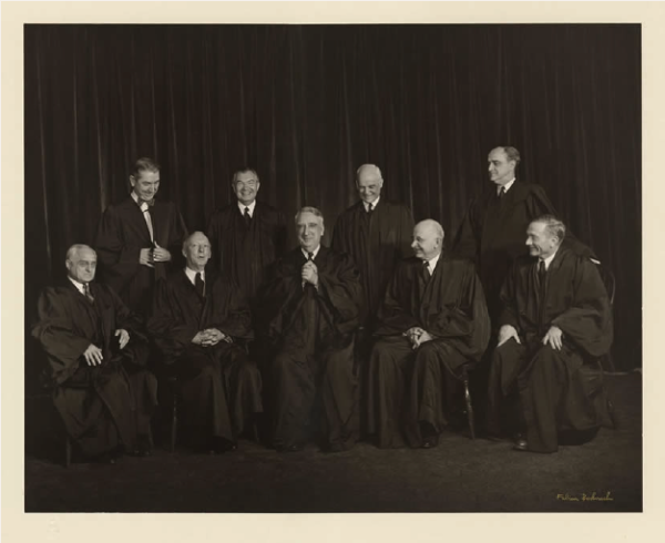 Nine justices of the Supreme Court in 1951 during the Dennis case.