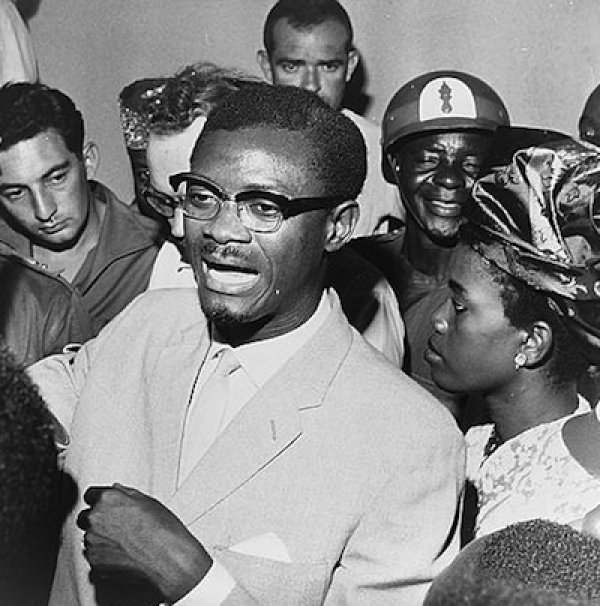 Image: Photo of Patrice Lumumba speaking with supporters in his effort to regain office, taken in Leopoldville, Congo, on October 15, 1960. From the Library of Congress.