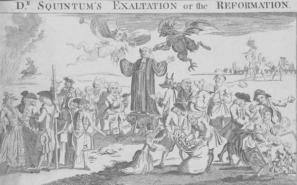 Image: 1763 political cartoon lampooning George Whitefield. From the Library of Congress.