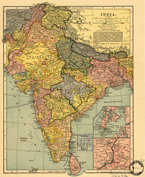 Early-20th century map shows the British Empire in India