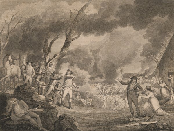 Image: Engraving of the Battle of Lexington made by Cornelius Tiebout in the 1790s. From the Library of Congress.