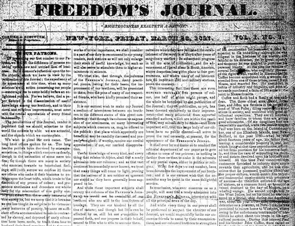 Image: Freedom's Journal Volume 1, March 16, 1827