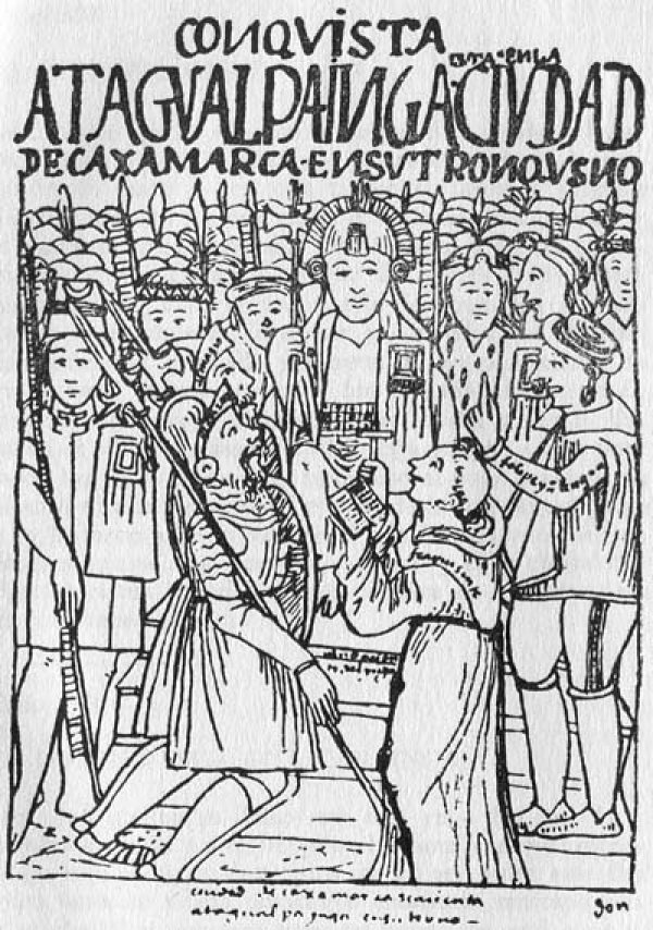 Illustration of Atahualpa and Pizarro