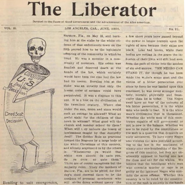 Image: Issue of The Liberator from June 1901. From the J. L. Edmonds Project, accessed from the Internet Archive.