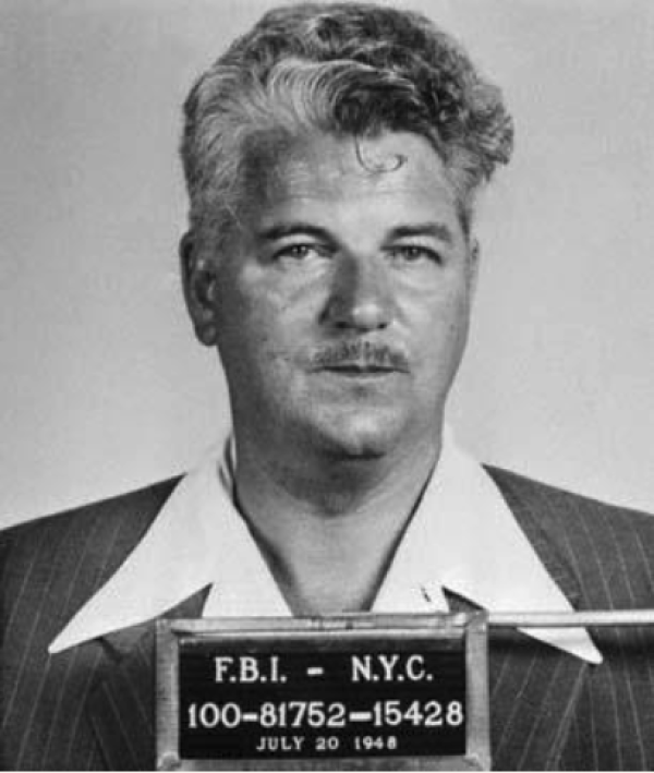 Arrest photograph of Eugene Dennis, General Secretary of the Communist Party of the United States.