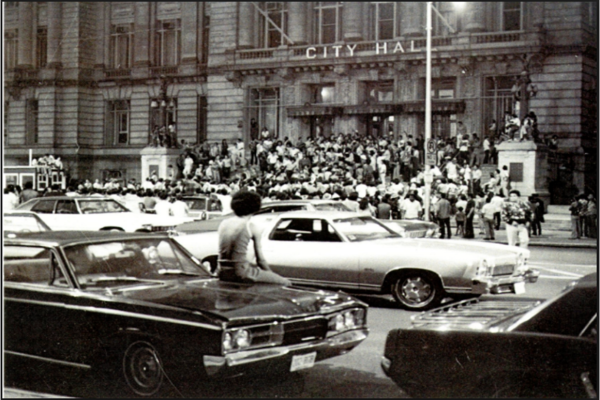 Crowd outside Newark City Hall