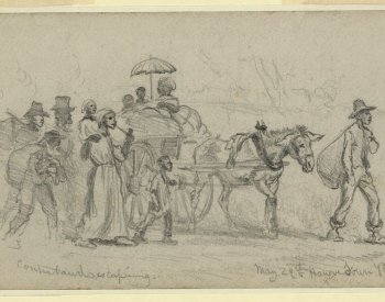 Drawing of "Contrabands" Escaping in Virginia