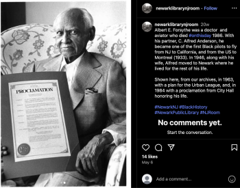 Screenshot of an Instagram post about Albert E. Forsythe
