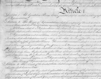 Image: Manuscript of the Constitution of the United States, 1787. From the Wikimedia Commons.