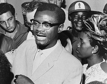 Image: Photo of Patrice Lumumba speaking with supporters in his effort to regain office, taken in Leopoldville, Congo, on October 15, 1960. From the Library of Congress.