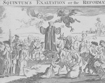 Image: 1763 political cartoon lampooning George Whitefield. From the Library of Congress.