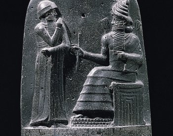 Image: Relief of Hammurabi and the god Shamash from the stela copy of Hammurabi's Code. Retrieved from the Wikimedia Commons.