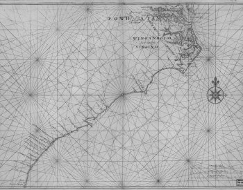 Image: Map of Atlantic Coast of North America from the Chesapeake Bay to Florida by Joan Vinckeboons, 1639?. From the Library of Congress.