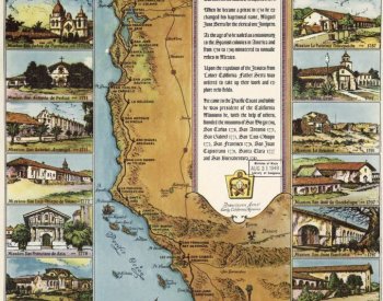 Image: Pictorial map of Spanish missions in California created in 1949. From the Library of Congress.