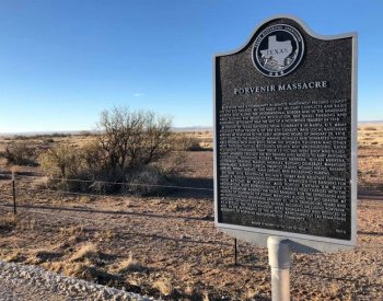 Image: Photograph of a Texas state historical marker commemorating the Porvenir Massacre. From the Texas Historical Commission.