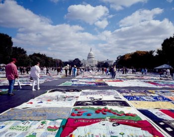 Image: Photograph of the AIDS Memorial Quilt on display in Washington, D.C., in 1987. From the Library of Congress.